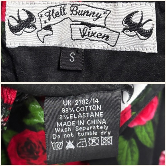 Hell Bunny Vixen S Rockabilly Black Red Rose Halter Pinup Swing Dress Classic - Picture 8 of 8